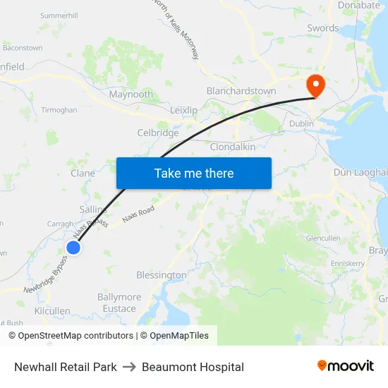 Newhall Retail Park to Beaumont Hospital map