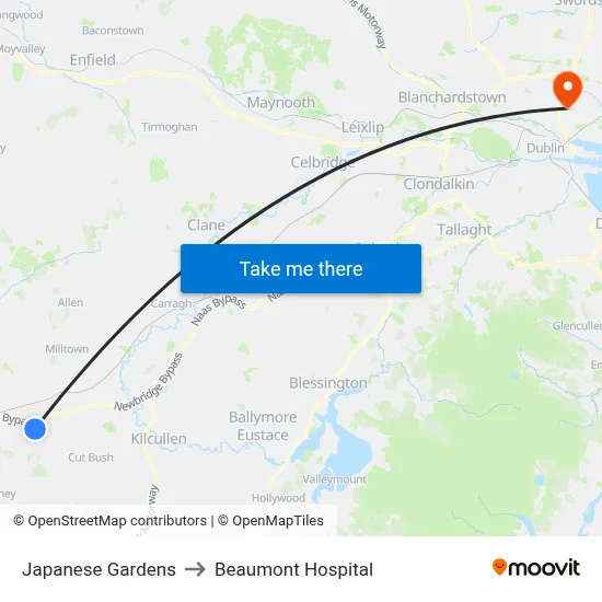 Japanese Gardens to Beaumont Hospital map