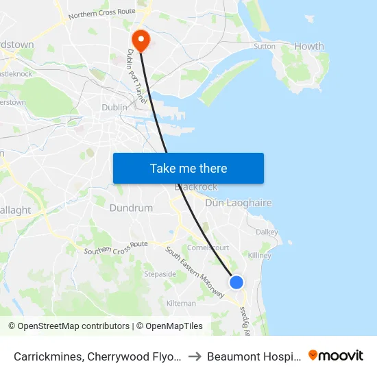 Carrickmines, Cherrywood Flyover to Beaumont Hospital map