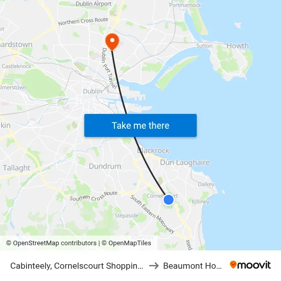 Cabinteely, Cornelscourt Shopping Centre to Beaumont Hospital map