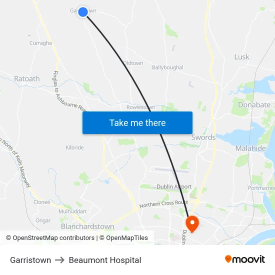 Garristown to Beaumont Hospital map