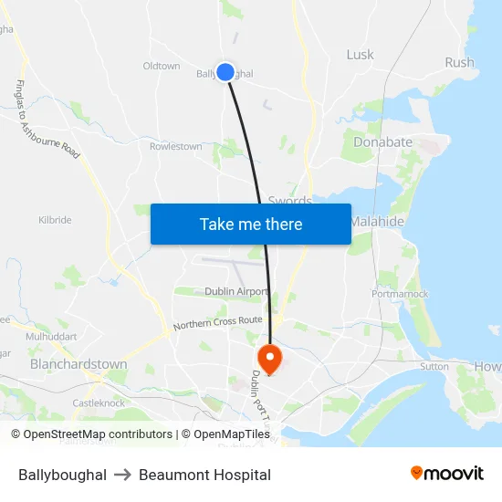 Ballyboughal to Beaumont Hospital map