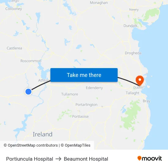 Portiuncula Hospital to Beaumont Hospital map