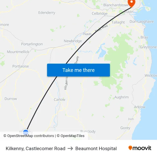 Kilkenny, Castlecomer Road to Beaumont Hospital map