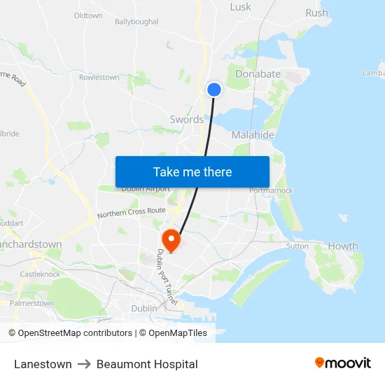 Lanestown to Beaumont Hospital map