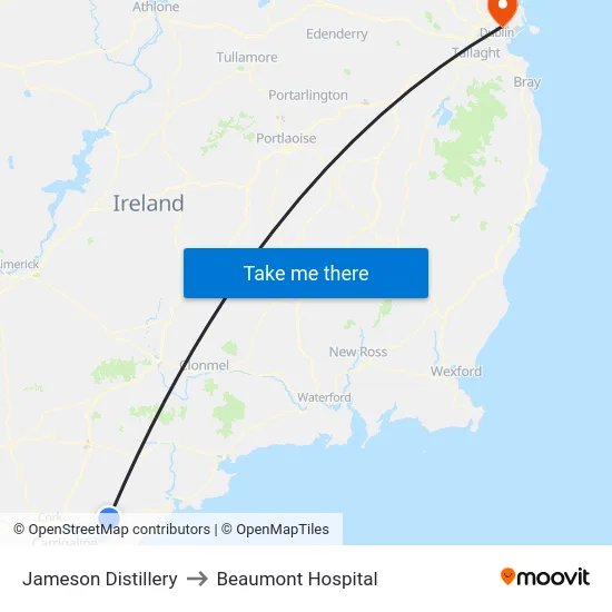 Jameson Distillery to Beaumont Hospital map