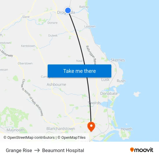 Grange Rise to Beaumont Hospital map