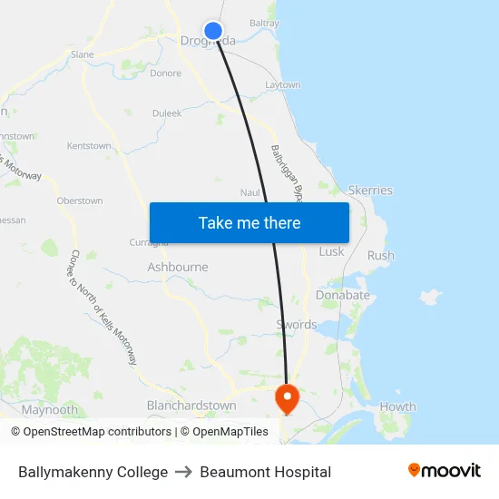 Ballymakenny College to Beaumont Hospital map