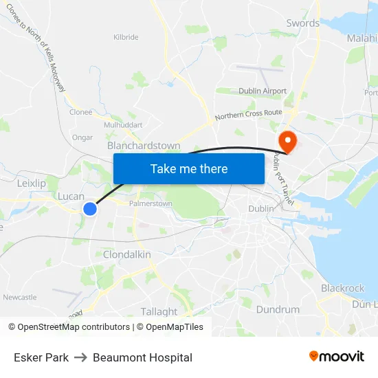 Esker Park to Beaumont Hospital map