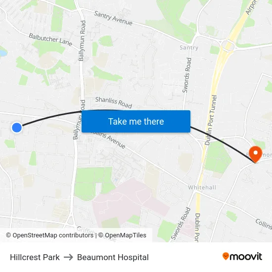 Hillcrest Park to Beaumont Hospital map