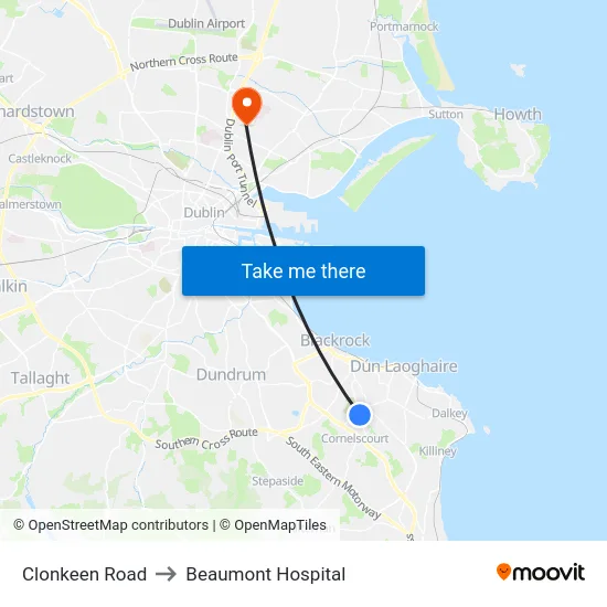 Clonkeen Road to Beaumont Hospital map