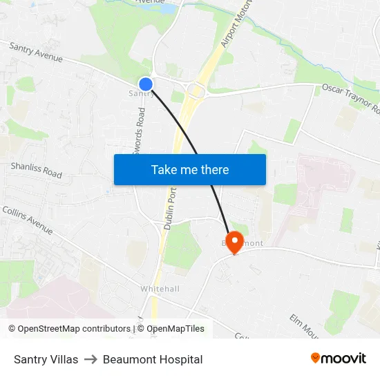 Santry Villas to Beaumont Hospital map
