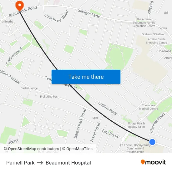 Parnell Park to Beaumont Hospital map