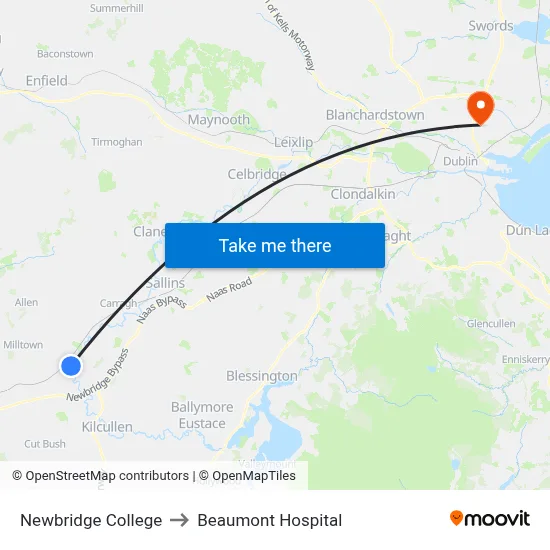 Newbridge College to Beaumont Hospital map