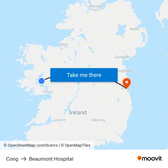 Cong to Beaumont Hospital map