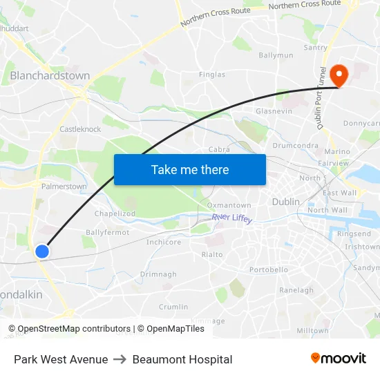 Park West Avenue to Beaumont Hospital map