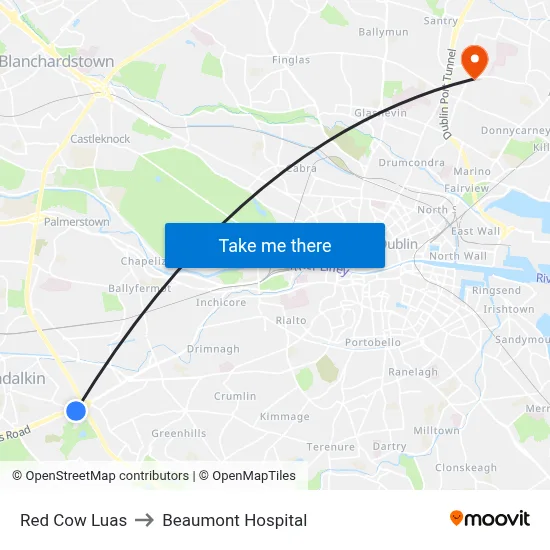 Red Cow Luas to Beaumont Hospital map