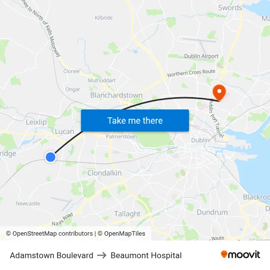 Adamstown Boulevard to Beaumont Hospital map