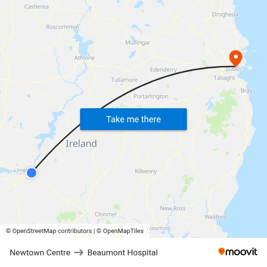 Newtown Centre to Beaumont Hospital map