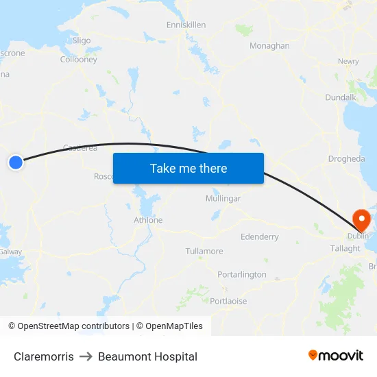 Claremorris to Beaumont Hospital map