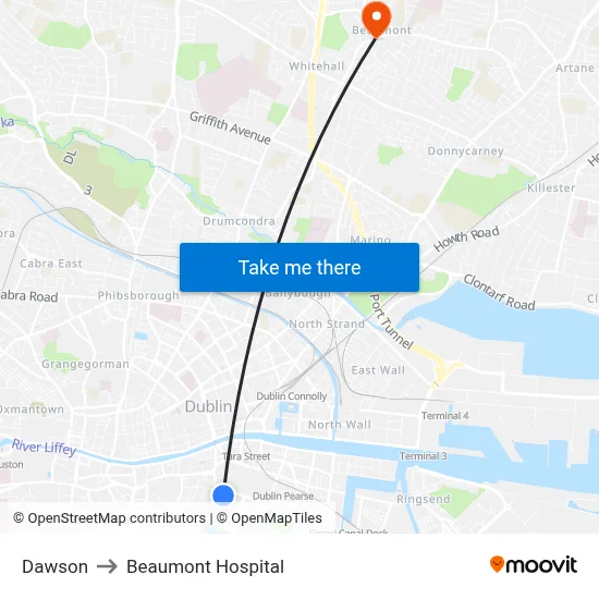 Dawson to Beaumont Hospital map