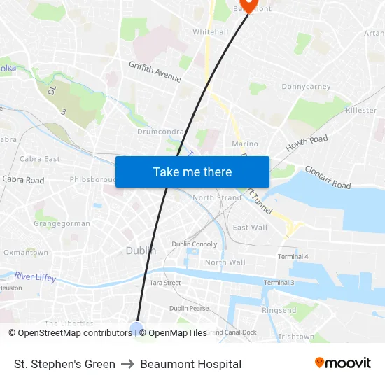 St. Stephen's Green to Beaumont Hospital map
