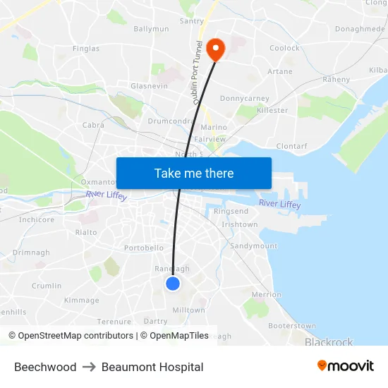 Beechwood to Beaumont Hospital map