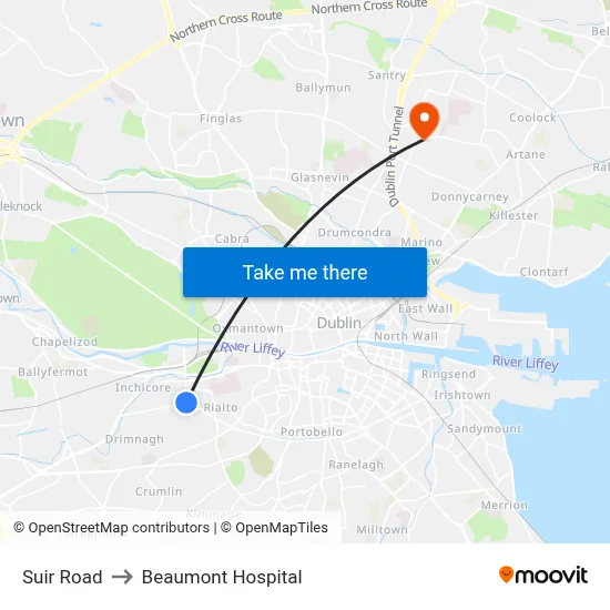 Suir Road to Beaumont Hospital map