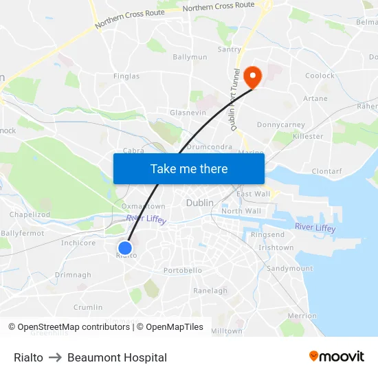 Rialto to Beaumont Hospital map
