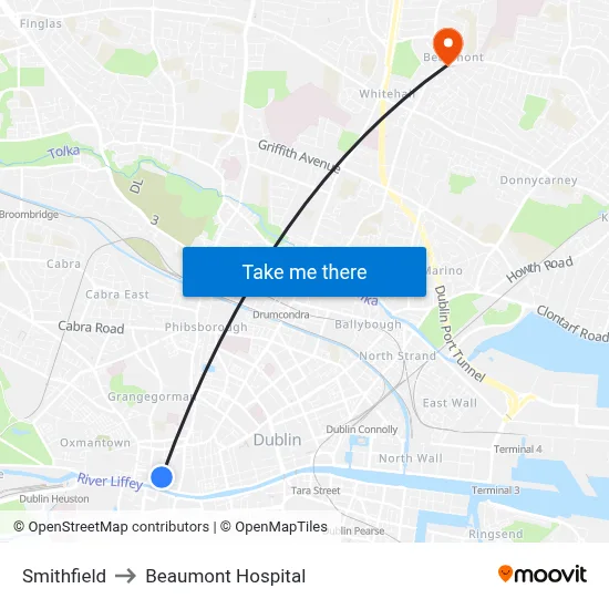 Smithfield to Beaumont Hospital map