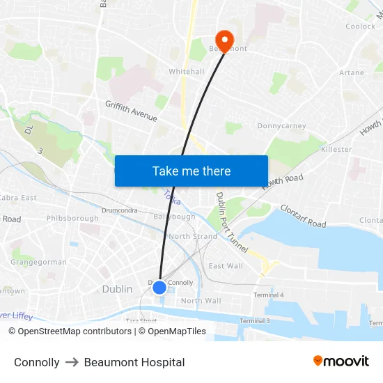Connolly to Beaumont Hospital map