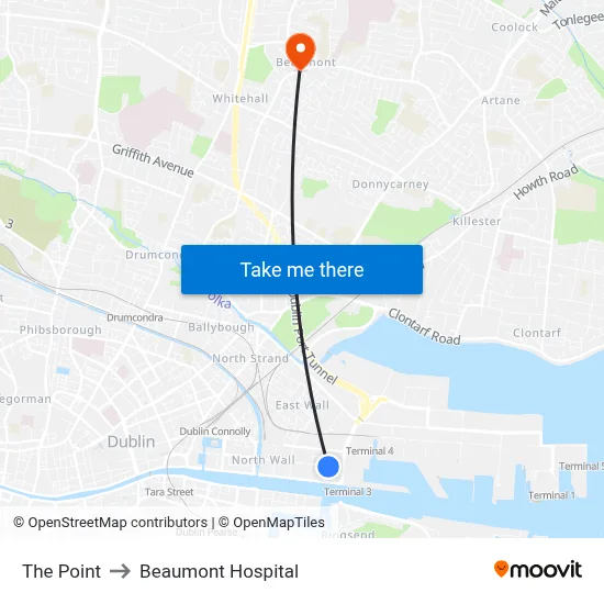 The Point to Beaumont Hospital map