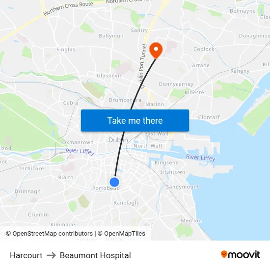 Harcourt to Beaumont Hospital map