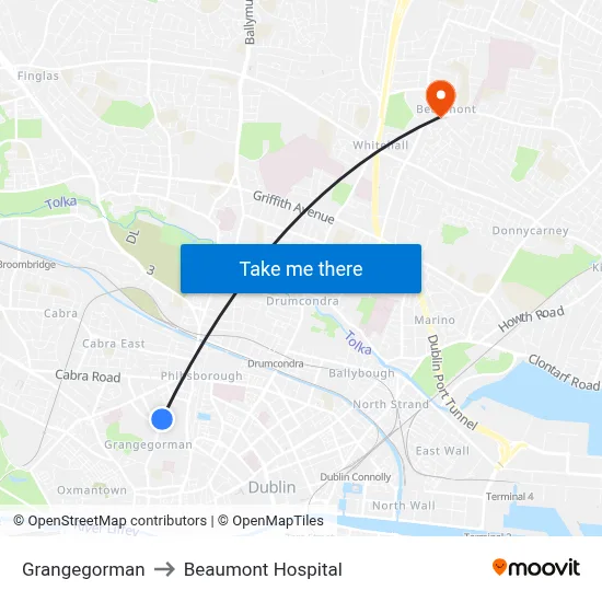 Grangegorman to Beaumont Hospital map