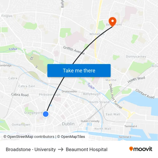 Broadstone - University to Beaumont Hospital map