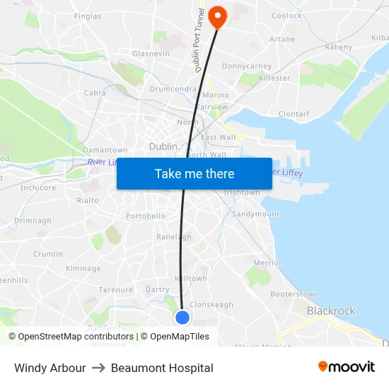 Windy Arbour to Beaumont Hospital map