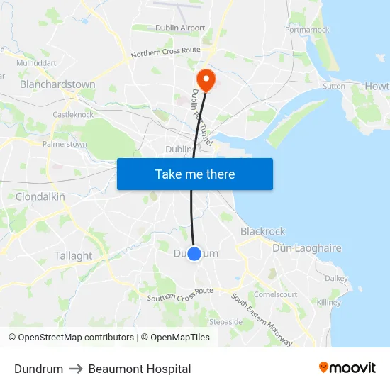 Dundrum to Beaumont Hospital map