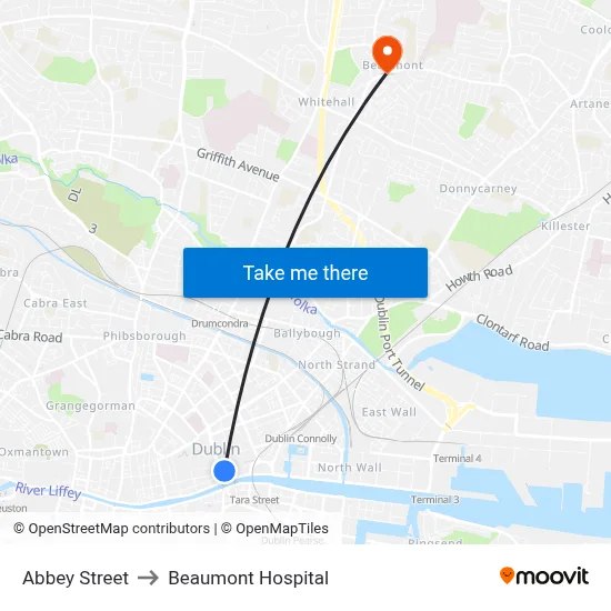 Abbey Street to Beaumont Hospital map