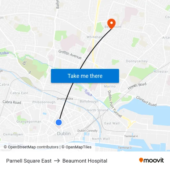 Parnell Square East to Beaumont Hospital map