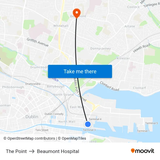 The Point to Beaumont Hospital map