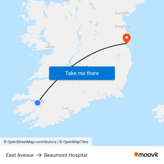 East Avenue to Beaumont Hospital map
