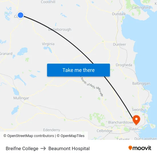Breifne College to Beaumont Hospital map
