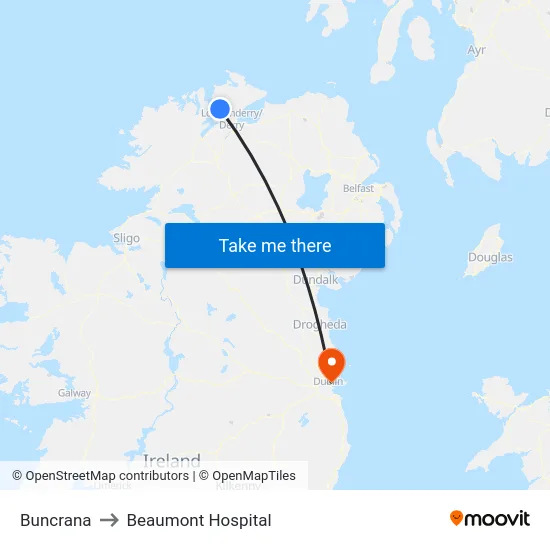 Buncrana to Beaumont Hospital map