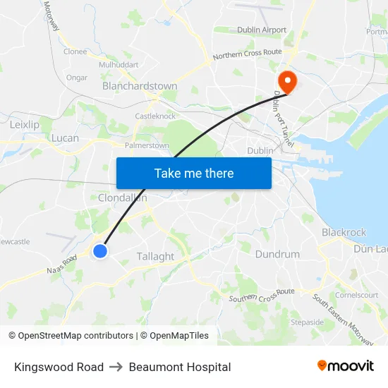 Kingswood Road to Beaumont Hospital map
