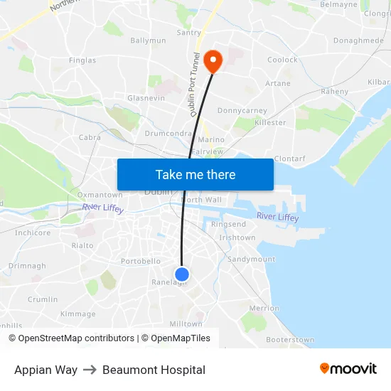 Appian Way to Beaumont Hospital map