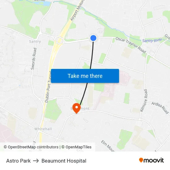 Astro Park to Beaumont Hospital map