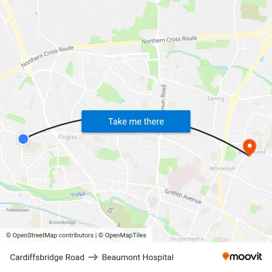 Cardiffsbridge Road to Beaumont Hospital map