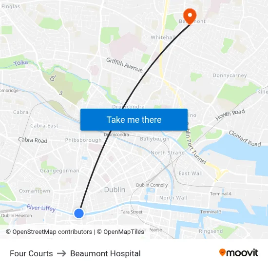 Four Courts to Beaumont Hospital map