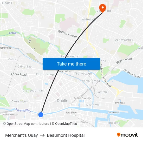Merchant's Quay to Beaumont Hospital map