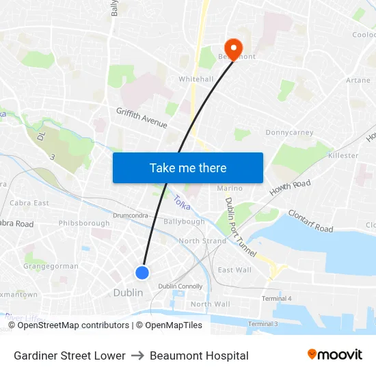 Gardiner Street Lower to Beaumont Hospital map